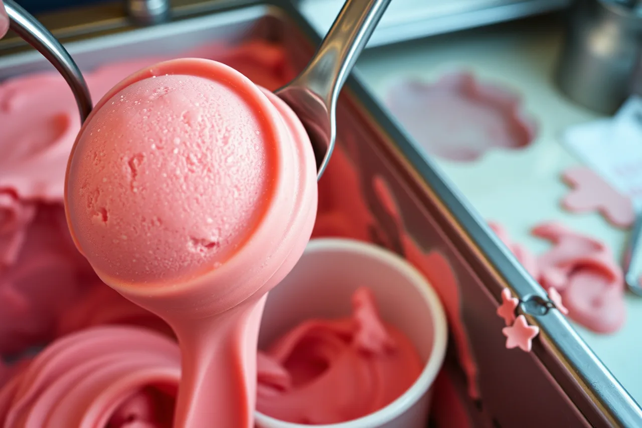 Spade lifting a dense ribbon of gelato from the pan (Reading ice cream shops with a sceptical eye)