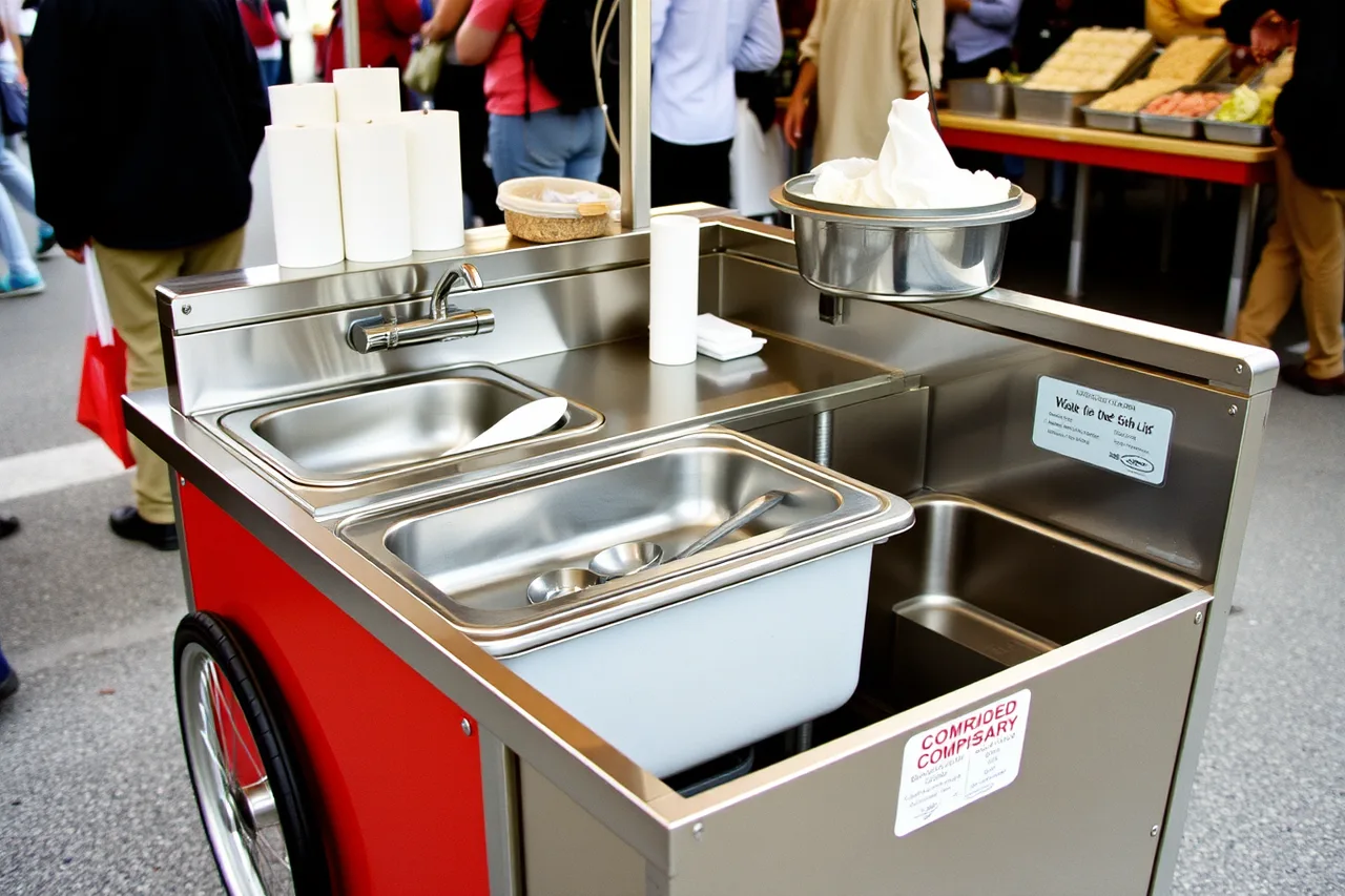 Gelato cart with hand sink, dipper well and warewashing tub (US cottage food laws for selling gelato from a cart)