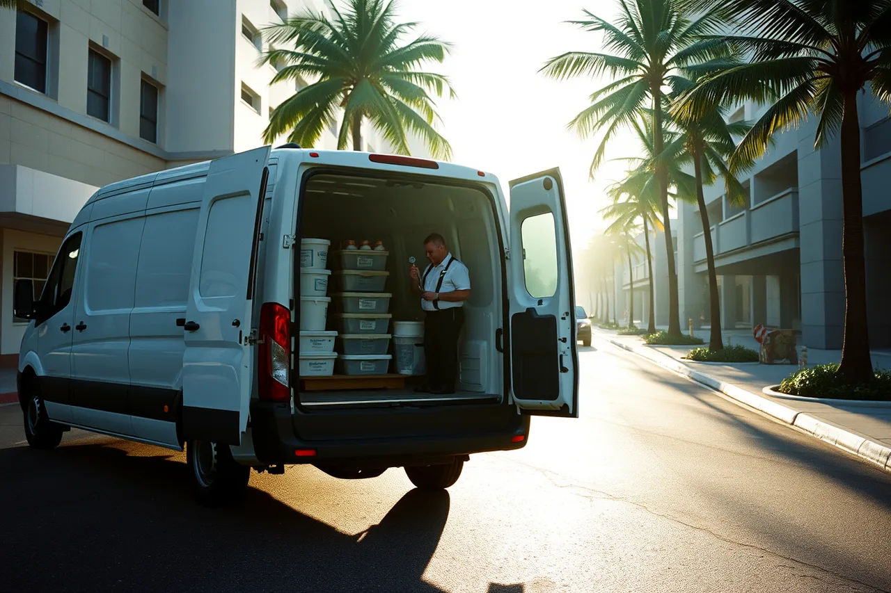 Delivery van with open doors showing gelato tubs in Miami heat (How Miami's cold-chain rules for gelato delivery work)